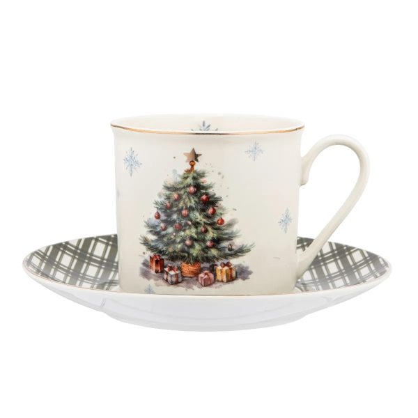 Altom Porcelánový šálek s podšálkem Christmas Tree 260 ml  - Barvazelená- Materiál porcelán