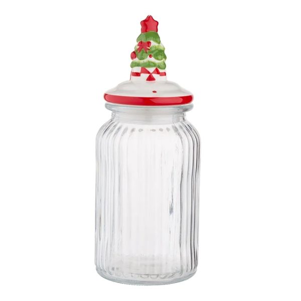 Altom Skleněná dóza s keramickým víčkem Christmas Tree 900 ml  - Barvačirá- Myčka ne