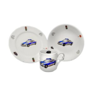 Thun talíř+miska+hrnek dětský POLICIE  - Barvamodrá- Materiál porcelán