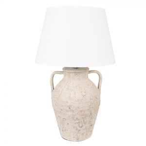 Béžová terakotová stolní lampa Teracci s bílým stínidlem -  Ø 40*65 cm Clayre & Eef  - -