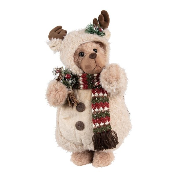 Béžová vánoční dekorace medvěd v sobím overalu Teddy Bear - 20*20*38 cm Clayre & Eef  - -