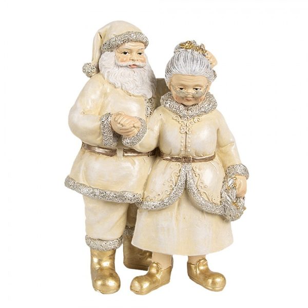 Béžová vánoční dekorace Santa s babčou - 11*8*16 cm Clayre & Eef  - -