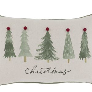 Béžový bavlněný povlak na polštář se stromky Christmas - 35*50 cm Chic Antique  - -