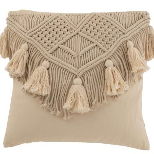 Béžový polštář s drhaným vzorem a střapci Macramé Cosy  - 45*17*45 cm J-Line by Jolipa  - -