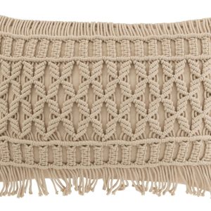 Béžový polštář s drhaným vzorem Macramé Cosy - 47*15*37 cm J-Line by Jolipa  - -