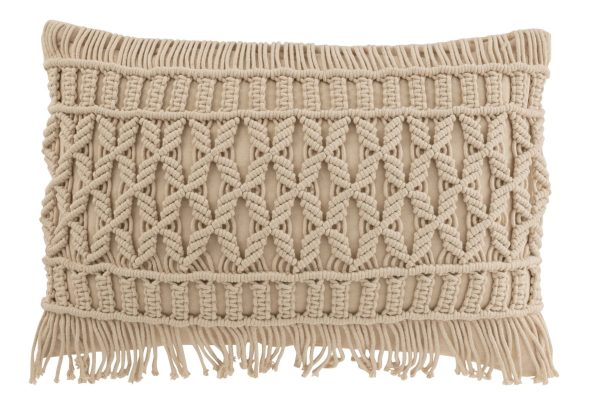 Béžový polštář s drhaným vzorem Macramé Cosy - 47*15*37 cm J-Line by Jolipa  - -