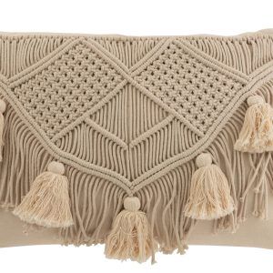 Béžový polštář s drhaným vzorem a střapci Macramé Cosy  - 47*16*36 cm J-Line by Jolipa  - -