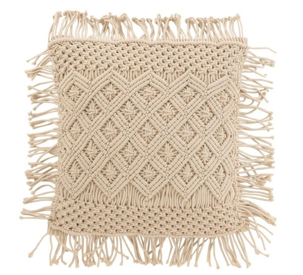 Béžový polštář s drhaným vzorem Macramé Cosy - 50*12*50 cm J-Line by Jolipa  - -