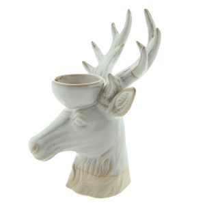 Béžový porcelánový svícen na čajovou svíčku Jelen Chrie - 12*11*18 cm Clayre & Eef  - -