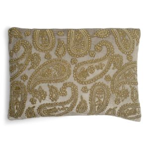 Béžový sametový polštář s ornamenty Paisley beige - 45*15*35cm Mars & More  - -