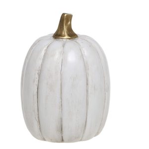 Bílá antik dekorace dýně Pumpkin gold - Ø 8*13 cm  Chic Antique  - -