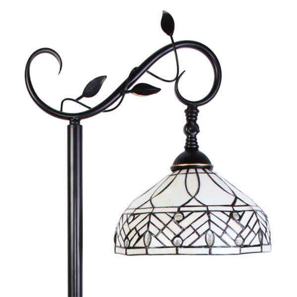 Bílá stojací Tiffany lampa kamínky a ornamenty - 36*25*152 cm E27/max 1*60W Clayre & Eef  - -