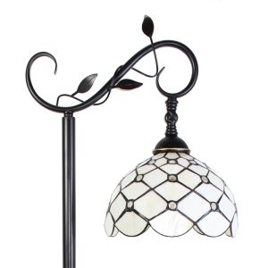 Bílá stojací Tiffany lampa kamínky TransparentEye - 36*25*152 cm E27/max 1*60W Clayre & Eef  - -