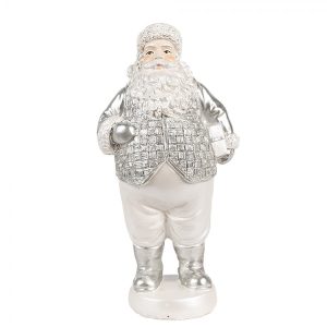 Bílo-stříbrná dekorace figurka Santa Claus - 8*6*16 cm Clayre & Eef  - -