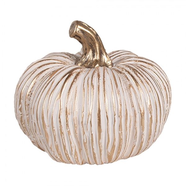 Bílo-zlatá keramická dekorace dýně Pumpkin - Ø 12 * 10 cm Clayre & Eef  - -