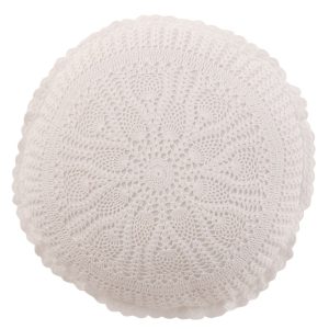 Bílý bavlněný kulatý polštář s krajkou Lace white - Ø 38*12cm J-Line by Jolipa  - -