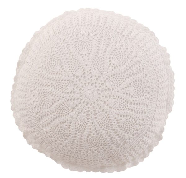 Bílý bavlněný kulatý polštář s krajkou Lace white - Ø 38*12cm J-Line by Jolipa  - -