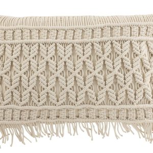 Přírodně bílý polštář s drhaným vzorem Macramé Cosy - 60*15*40 cm J-Line by Jolipa  - -