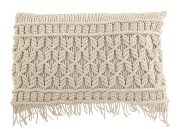 Přírodně bílý polštář s drhaným vzorem Macramé Cosy - 60*15*40 cm J-Line by Jolipa  - -