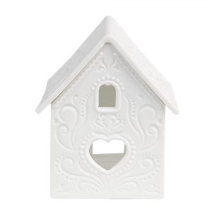 Bílý porcelánový svícen chaloupka House Fairy - 7*6*9 cm Clayre & Eef  - -