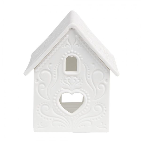 Bílý porcelánový svícen chaloupka House Fairy - 7*6*9 cm Clayre & Eef  - -