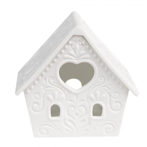 Bílý porcelánový svícen chaloupka House Fairy - 8*6*8 cm Clayre & Eef  - -