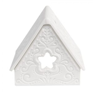 Bílý porcelánový svícen chaloupka House Fairy - 8*7*7 cm Clayre & Eef  - -