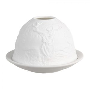 Bílý porcelánový svícen na čajovou svíčku jeleni Paollo - Ø 12 * 8 cm Clayre & Eef  - -