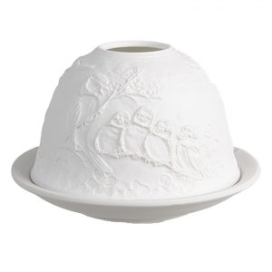 Bílý porcelánový svícen na čajovou svíčku s ptáčky Paollo - Ø 12 * 8 cm Clayre & Eef  - -