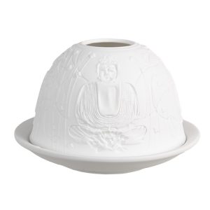 Bílý porcelánový svícen Paollo na čajovou svíčku Buddha - Ø 12 * 8 cm Clayre & Eef  - -