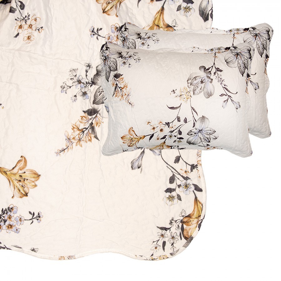 Bílý přehoz na postel a 2x povlak na polštář Lilia - 230*250 cm / 50*70 cm Clayre & Eef  - -