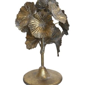 Bronzový antik kovový svícen zdobený květy Flower - Ø 18*24cm Chic Antique  - -