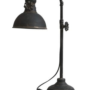 Černá antik kovová stolní lampa s patinou Factory - 53 cm / E14 Chic Antique  - -