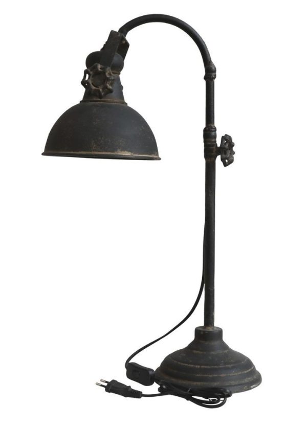 Černá antik kovová stolní lampa s patinou Factory - 53 cm / E14 Chic Antique  - -