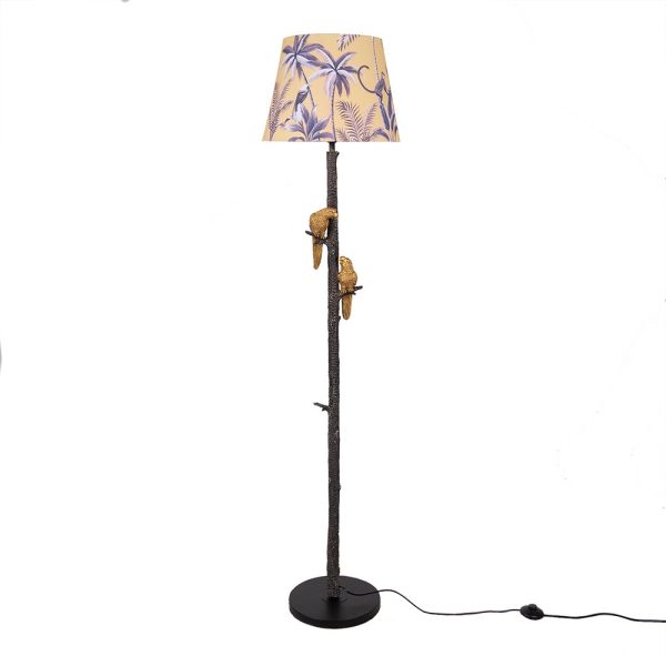 Černá stojací lampa se zlatými papoušky Floral papagai - Ø 37*165 cm/ E27 Clayre & Eef  - -