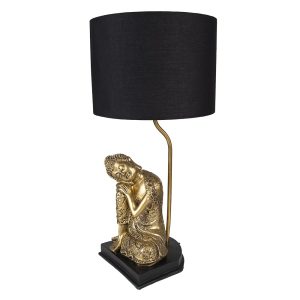 Černo-zlatá stolní lampa Buddha gold - Ø 26*54 cm E27/max 1*60W Clayre & Eef  - -