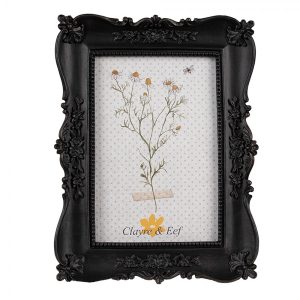 Černý fotorámeček s květinovými ornamenty - 15*2*20 cm / 10*15 cm Clayre & Eef  - -