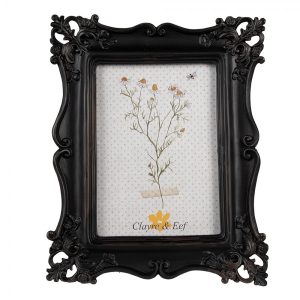 Černý fotorámeček s květinovými ornamenty - 20*2*25 cm / 13*18 cm Clayre & Eef  - -