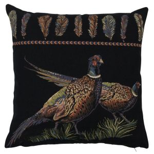 Černý gobelínový polštář bažanti Pheasant - 45*43*16cm Mars & More  - -