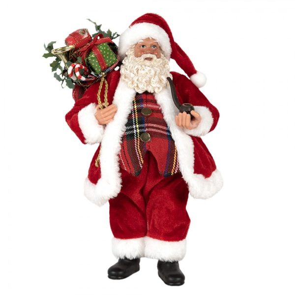 Červená vánoční dekorace taťka Santa Claus s dárky - 16*10*27 cm Clayre & Eef  - -