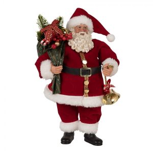 Červená vánoční dekorace taťka Santa Claus s dárky a zvonkem - 17*10*27 cm Clayre & Eef  - -