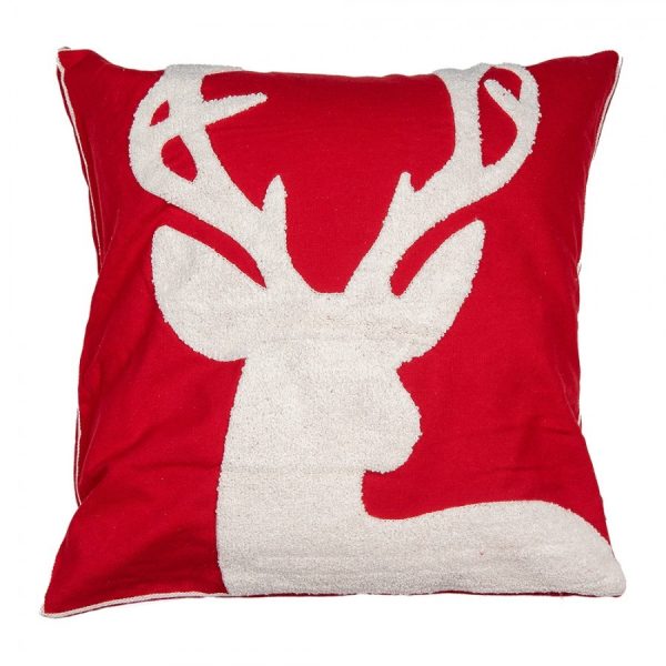 Červený povlak na polštář s jelenem Merry Christmas Deer - 45*45 cm Clayre & Eef  - -