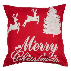 Červený povlak na polštář s jeleny Merry Christmas Deer - 45*45 cm Clayre & Eef  - -