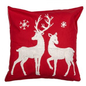 Červený povlak na polštář s jeleny Merry Christmas Deer - 45*45 cm Clayre & Eef  - -