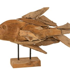 Dřevěná dekorace ryba na podstavci Fish teak - 56*19*36cm J-Line by Jolipa  - -