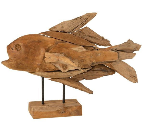 Dřevěná dekorace ryba na podstavci Fish teak - 56*19*36cm J-Line by Jolipa  - -