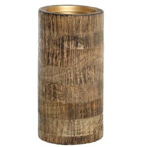 Dřevěný sloupovitý svícen na širokou svíčku Mango Wood XL - Ø 10*20 cm Chic Antique  - -