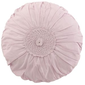 Fialkový bavlněný kulatý polštář s krajkou Lace violet - Ø 39*12cm J-Line by Jolipa  - -