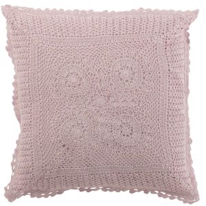 Fialkový bavlněný polštář s krajkou Lace violet - 42*12*42cm J-Line by Jolipa  - -