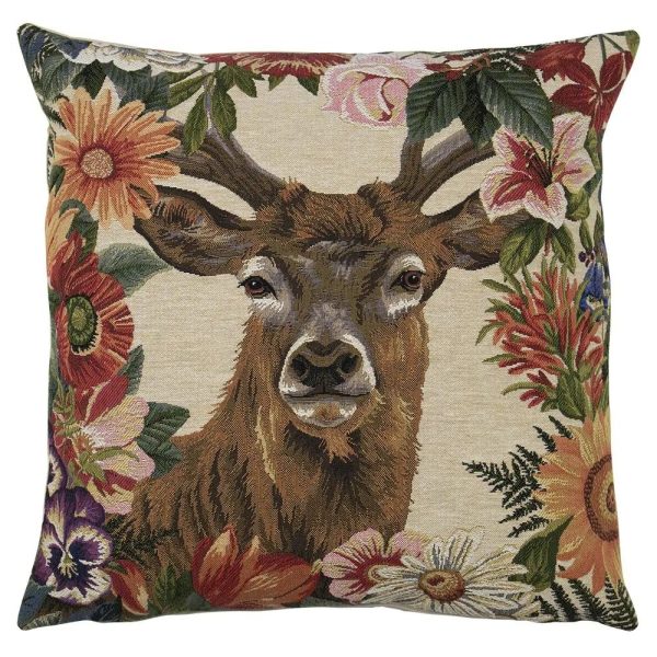 Gobelínový polštář s jelenem v květinovém okraji Flower Deer - 45*15*45cm Mars & More  - -